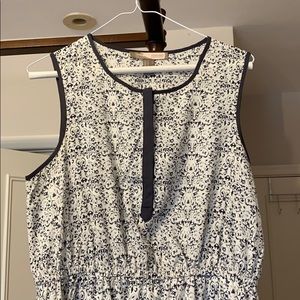 Blue and white work dress high-neck